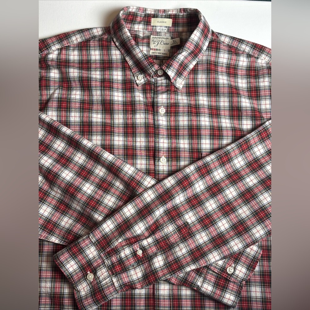 J Crew Shirt Mens XL Tartan Plaid Secret Wash Button Up Red Cotton‎ Holiday